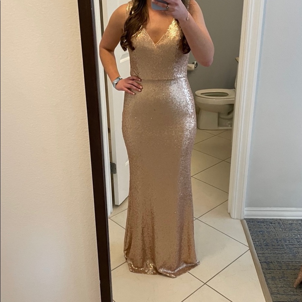 Gold Sequin Gown (Bridesmaid, Homecoming, Prom)